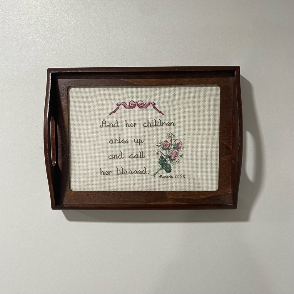 Grandmillenial Cottage Core Vintage Needlework Wood Serving Tray